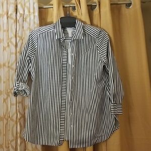 Chico's Black and White Striped Button-Up Shirt